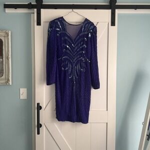 Vintage 1990s Scala Silk Purple‎ Fully Beaded Gown India Prom Cruise Small S